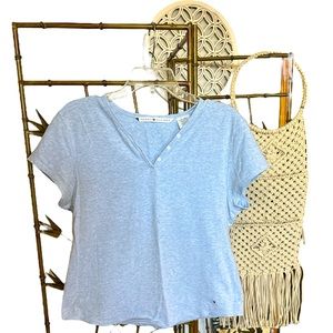 Tommy Hilfiger v-neck logo top with cute button details.  EUC SIZE XL.